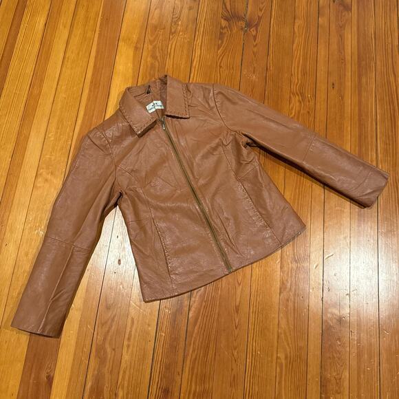 Brown leather jacket collared western detailing European vintage - Picture 7 of 8